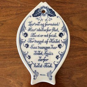 Porsgrund Norway Porcelain Fish Shaped Trivet with Poem Midcentury Kitchen Decor